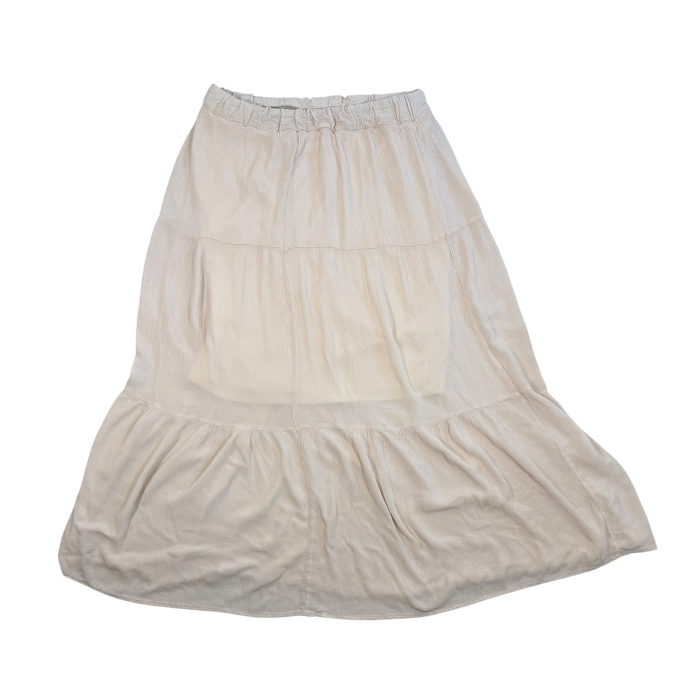 Haute Monde Tiered Maxi Skirt Womens L Cream Gauze Rayon Boho Flowy Lined Resort - Picture 7 of 16